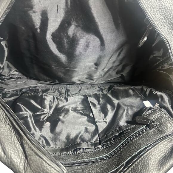 Caroll Black Leather Briefcase Laptop Work Bag with Shoulder Strap - Picture 9 of 11